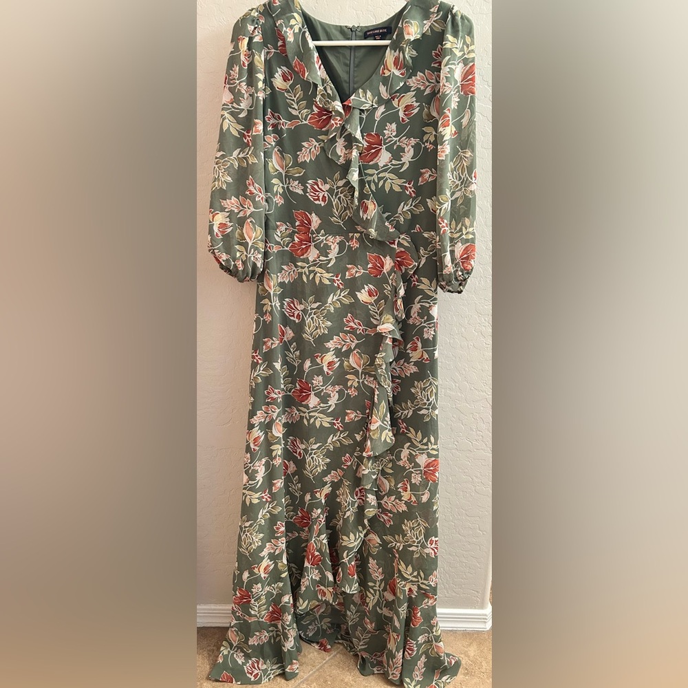 Skies Are Blue Green Floral High Low Dress